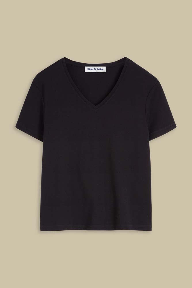 T-shirt col v ample en recyclé | noir "Amarissa"