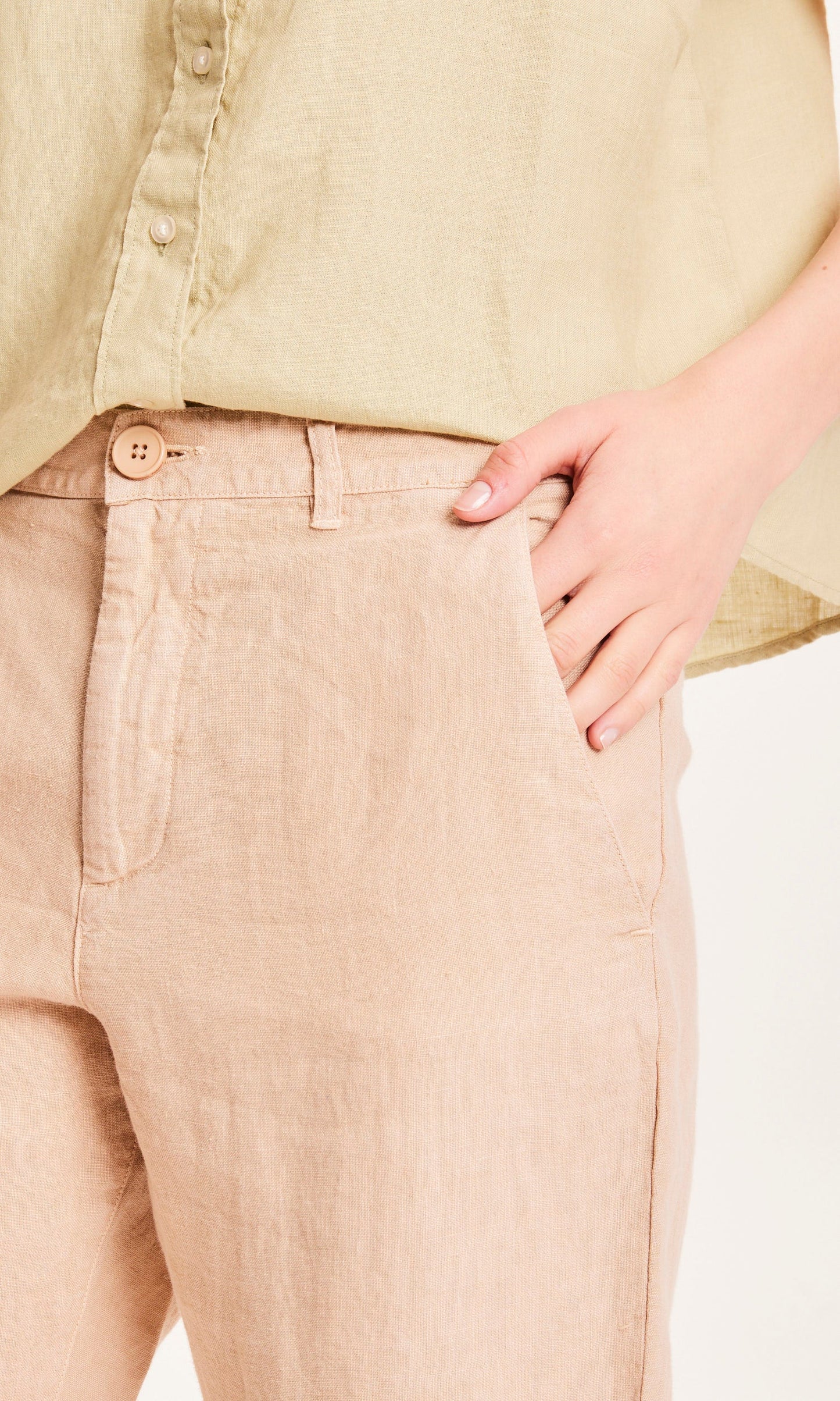 Pantalon beige ample en lin bio - SENNA loose pants safari