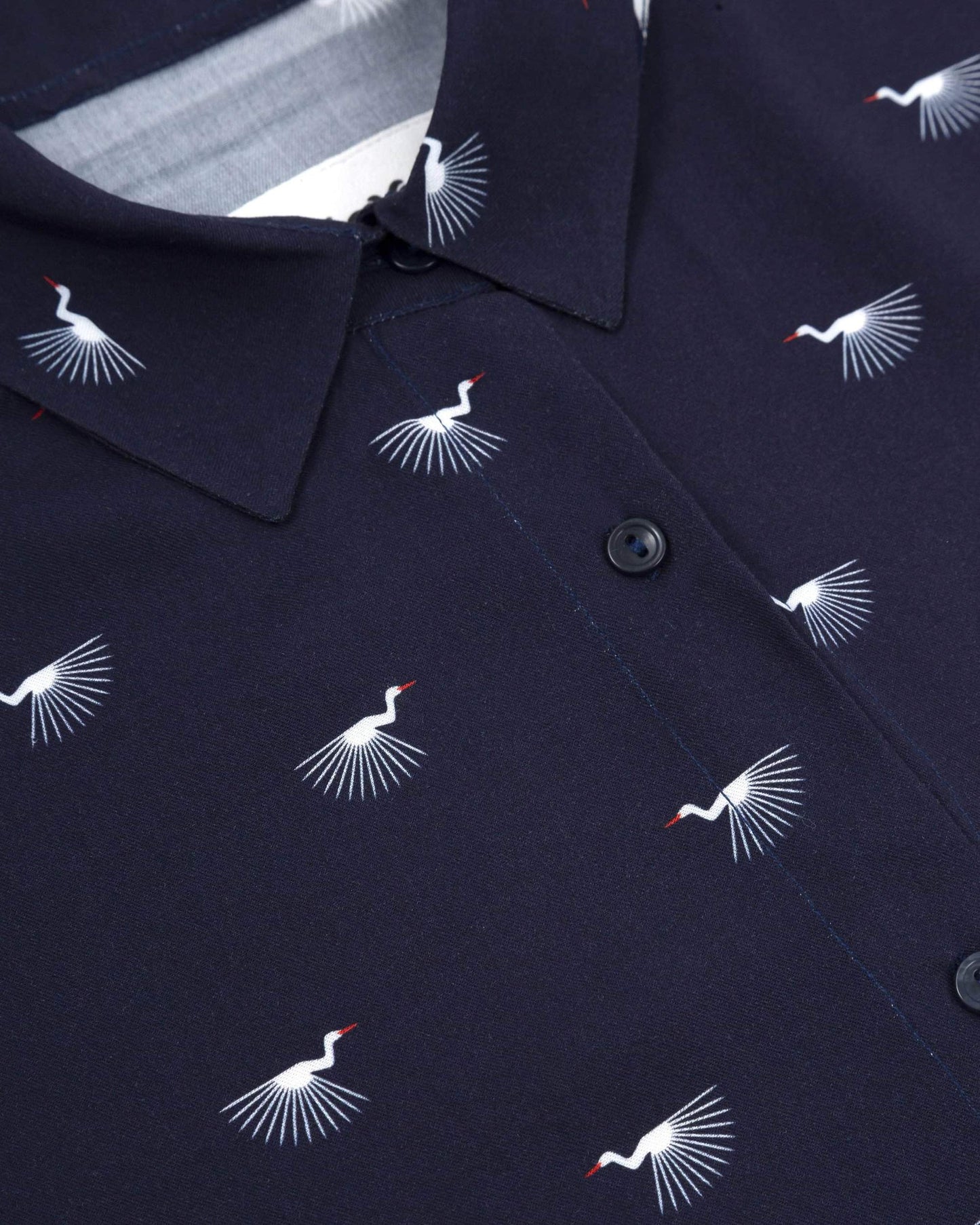 Chemise marine à motifs oiseaux en coton bio - Japanese Sky