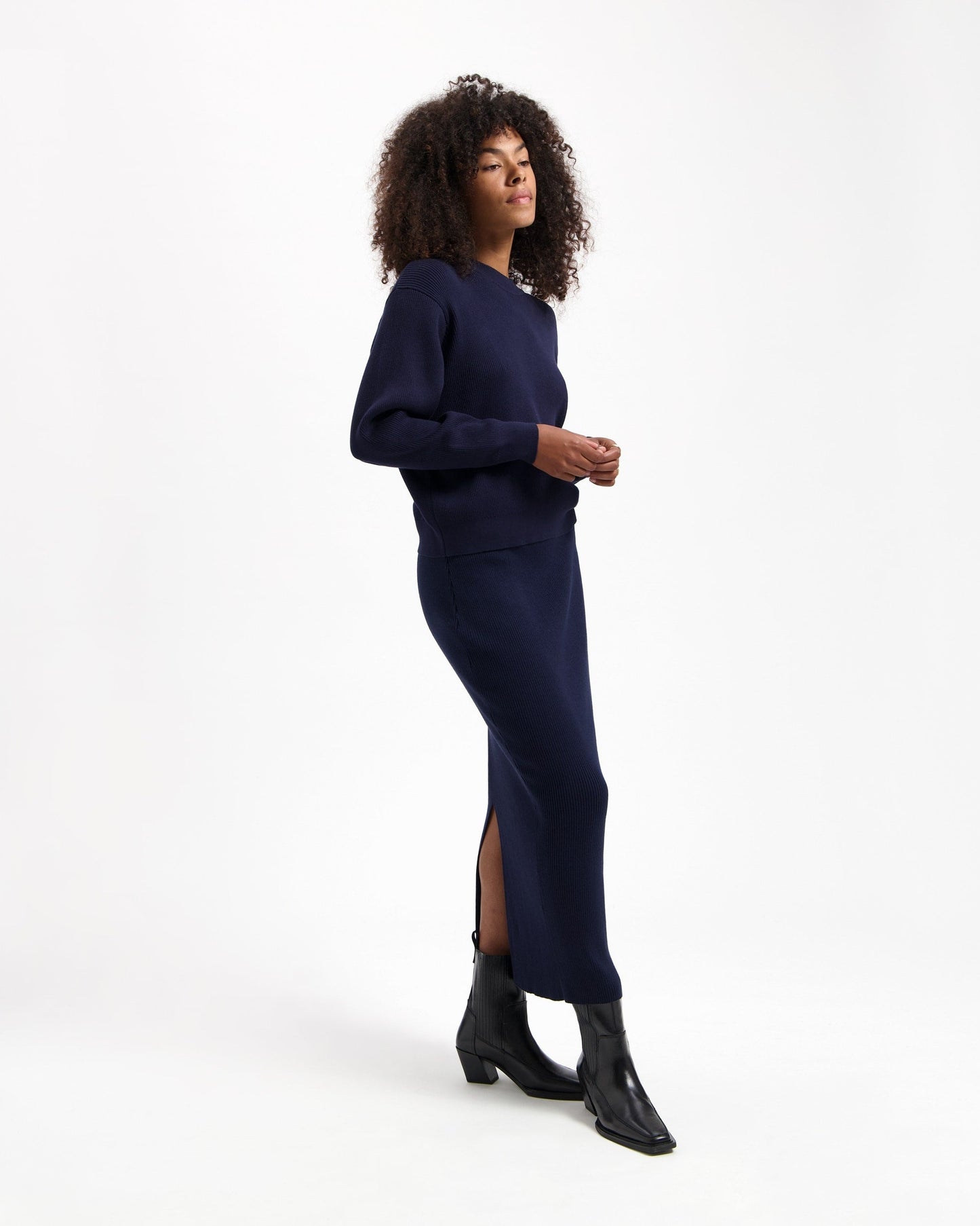 Jupe longue en maille de coton bio | bleu "keira skirt dark navy"