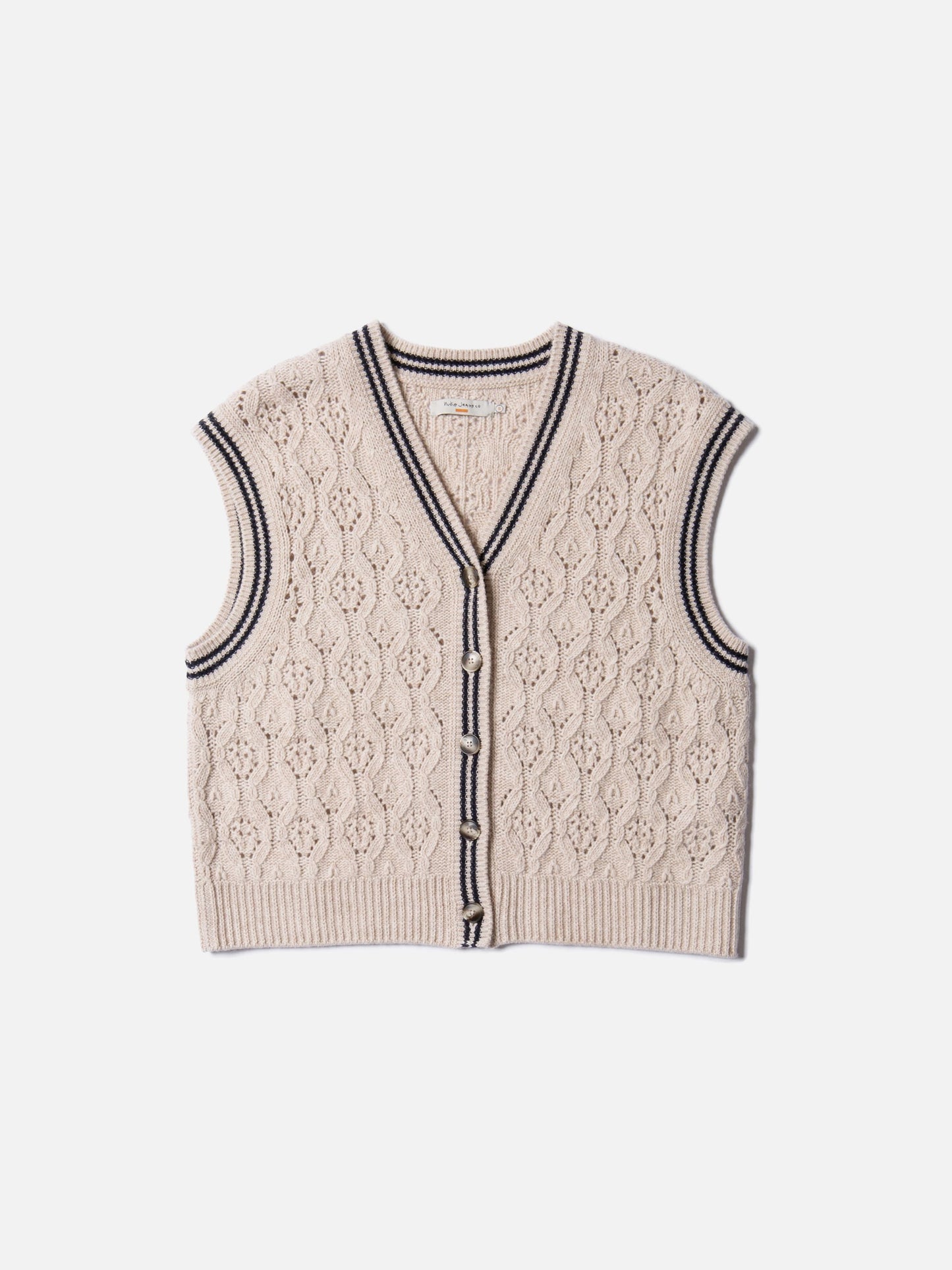 Gilet sans manches en pointelle en laine et coton bio | Écru "kim pointelle knit vest oat"