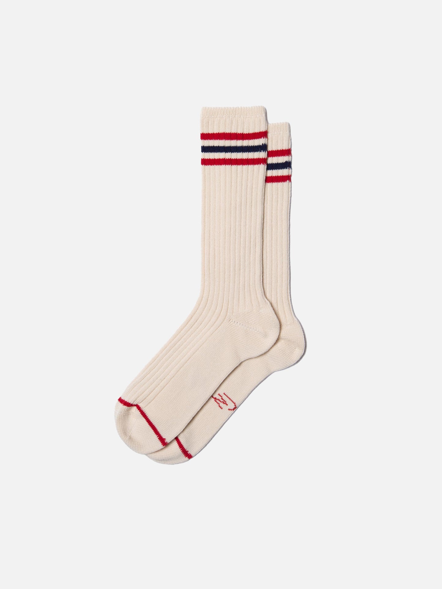 Chaussettes hautes en coton bio | Écrues rayées "men tennis socks retro offwhite/red"