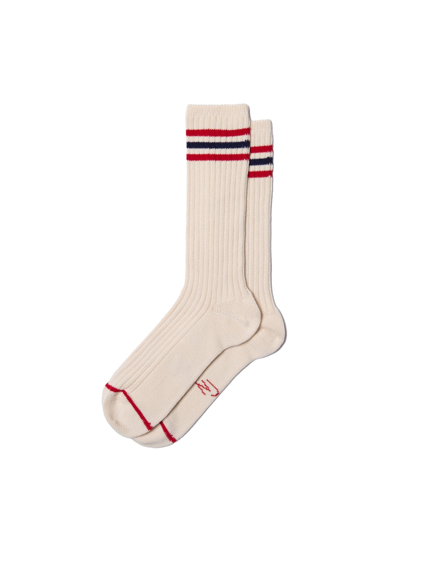 Chaussettes hautes en coton bio | Écrues rayées "women tennis socks retro offwhite/red"
