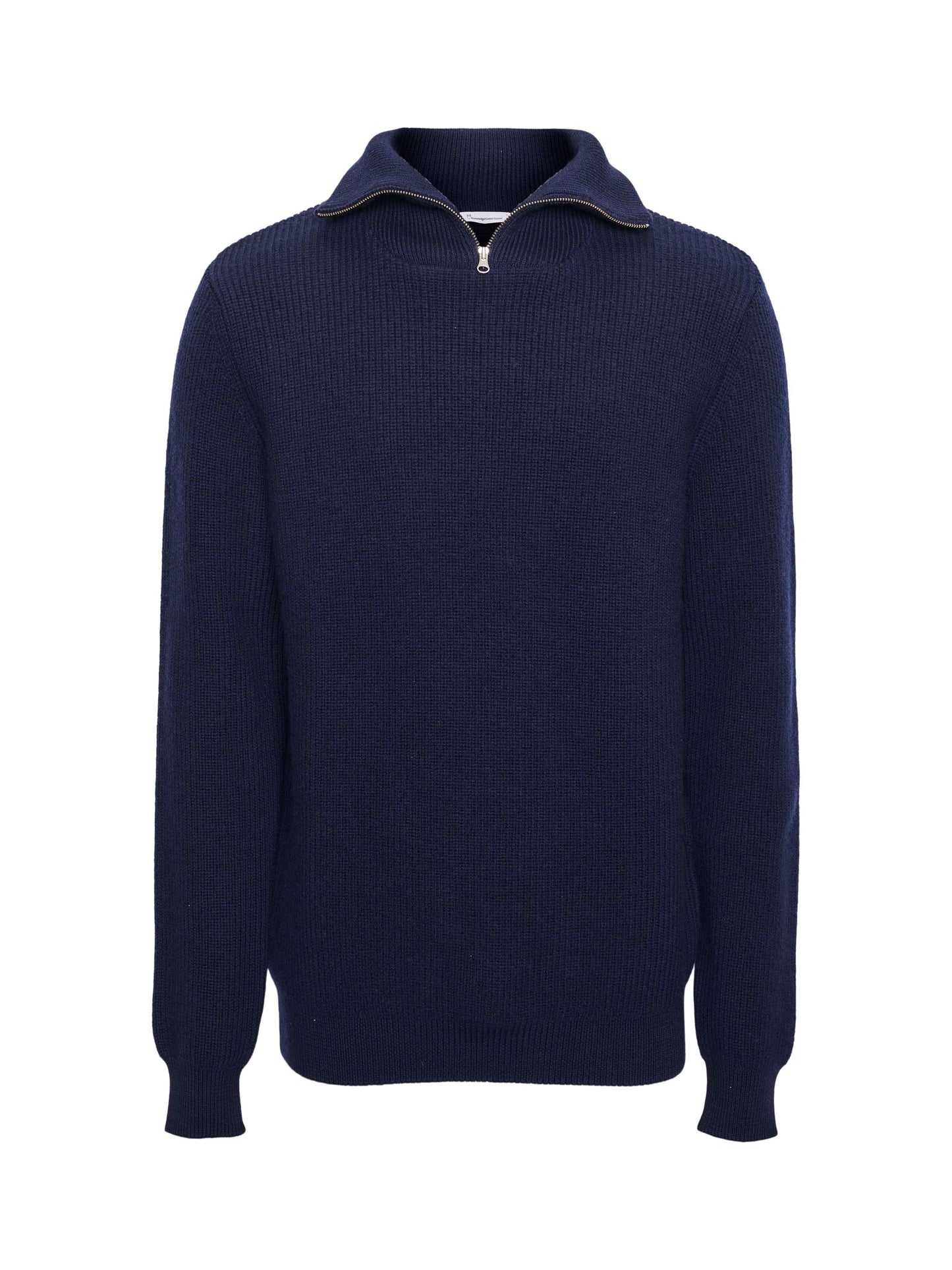 Pull col zippé marine en laine mérinos biologique - valley 1/2 neck zip