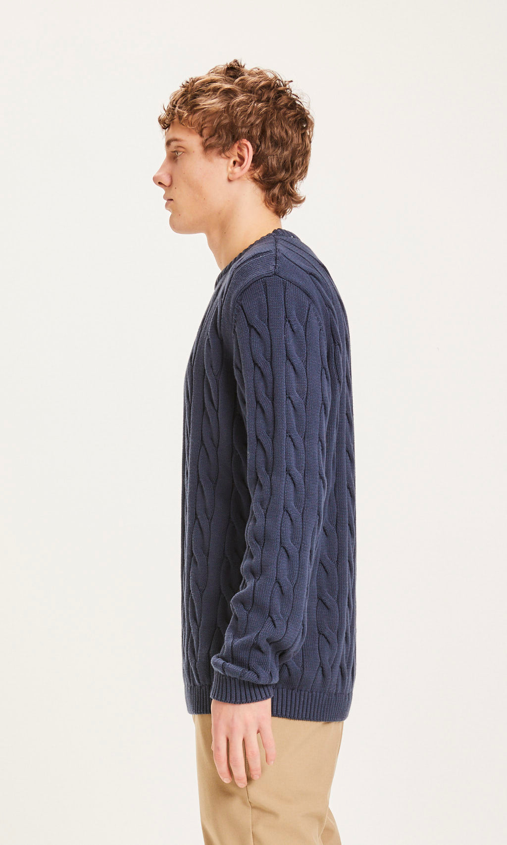 Pull bleu nuit texturé en coton bio - field Total Eclipse