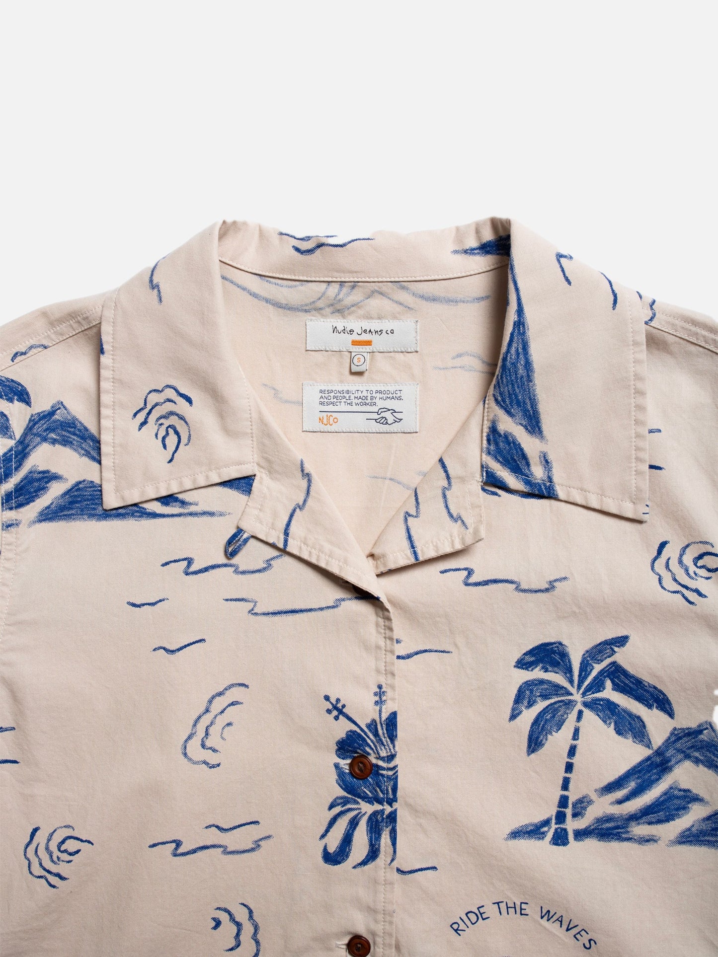 Chemisier en coton bio | Écru à motifs "moa waves hawaii shirt ecru"