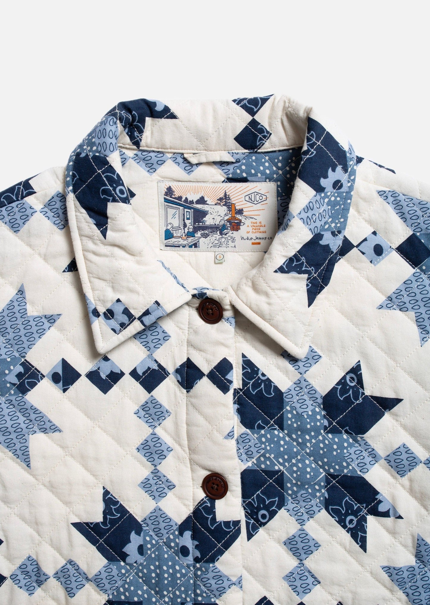 Veste matelassée en coton bio | bleu et beige "signe quilted cotton jacket offwhiteblue"