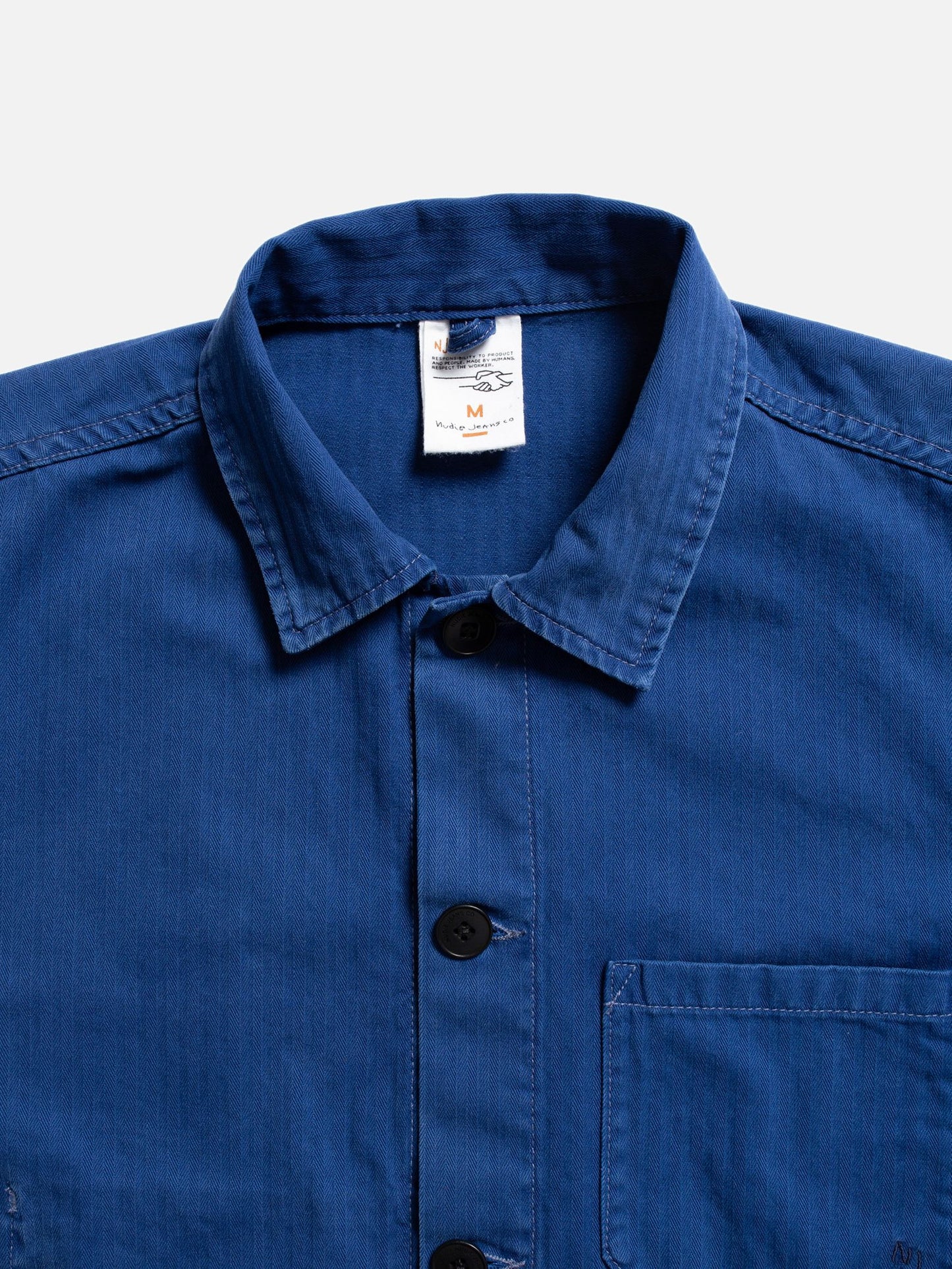 Veste de travail à chevrons en coton bio | bleu "buddy herringbone chore jacket - blue"