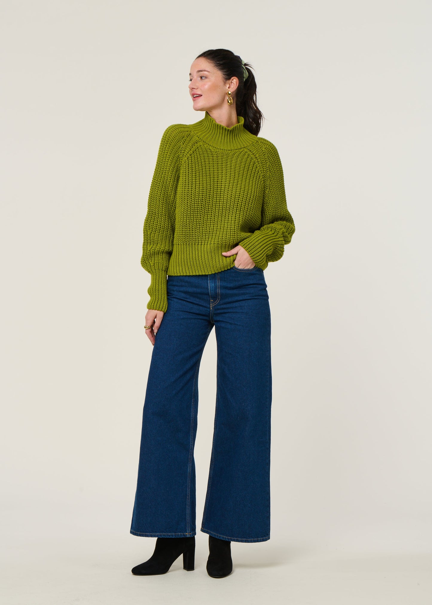 Pull maille en coton bio | vert "ola - mossy pear"