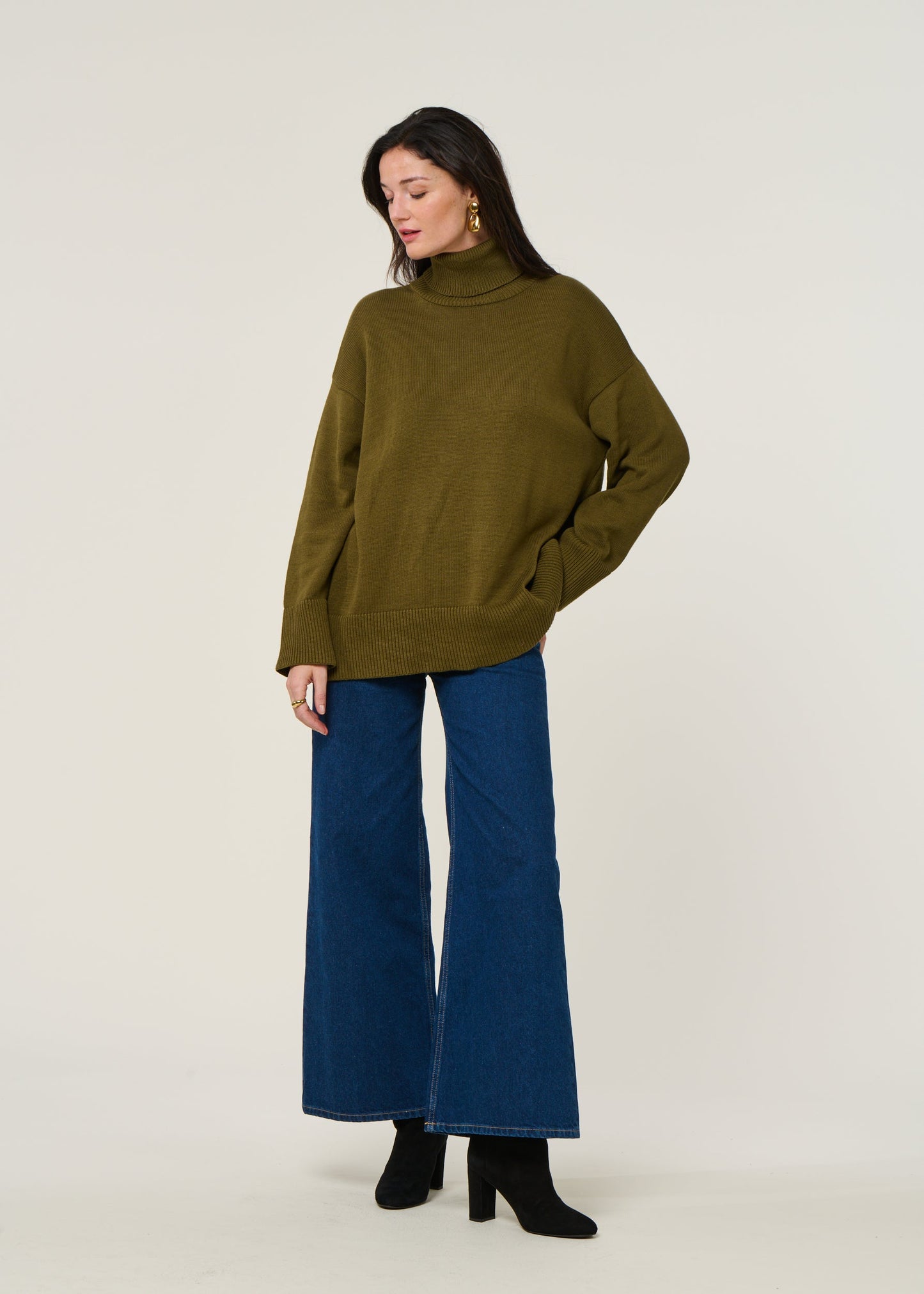 Pull col roulé en coton bio | vert "mua - woody olive"