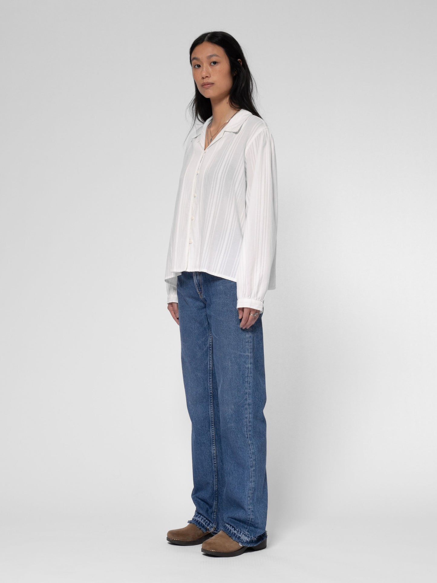 Chemise en coton bio | blanc "edith striped dobby blouse offwhite"