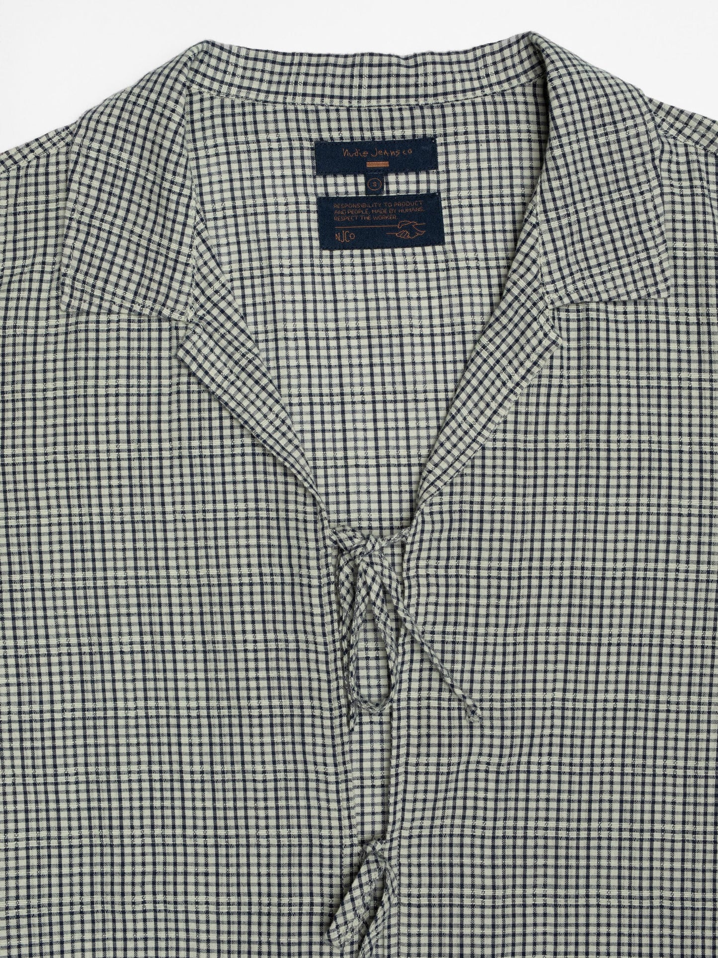 Blouse à noeuds en coton bio | carreaux "Moa tie check indigo blouse - blue"