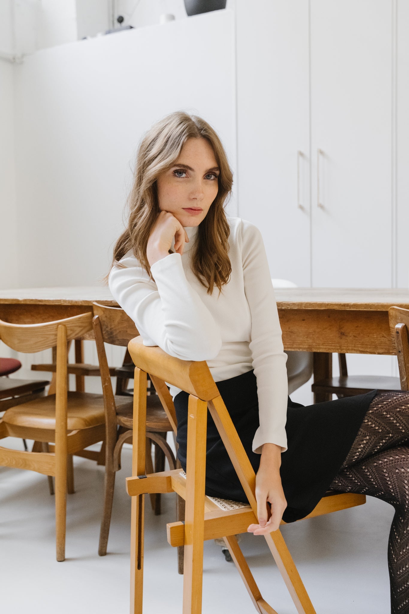 Sous-pull col montant blanc en coton bio - rib aine