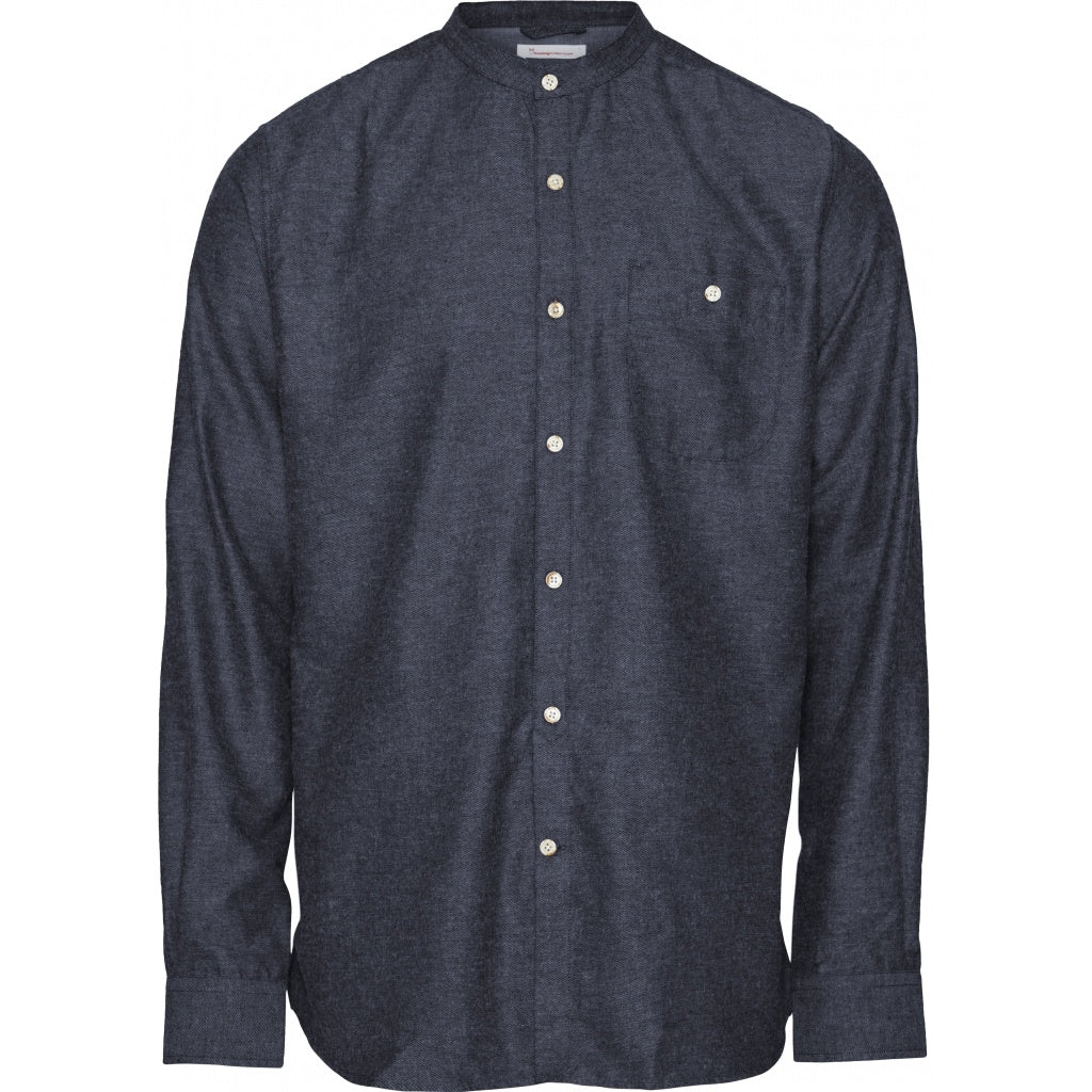 Chemise col mao en flanelle bleu foncé en coton bio - Elder