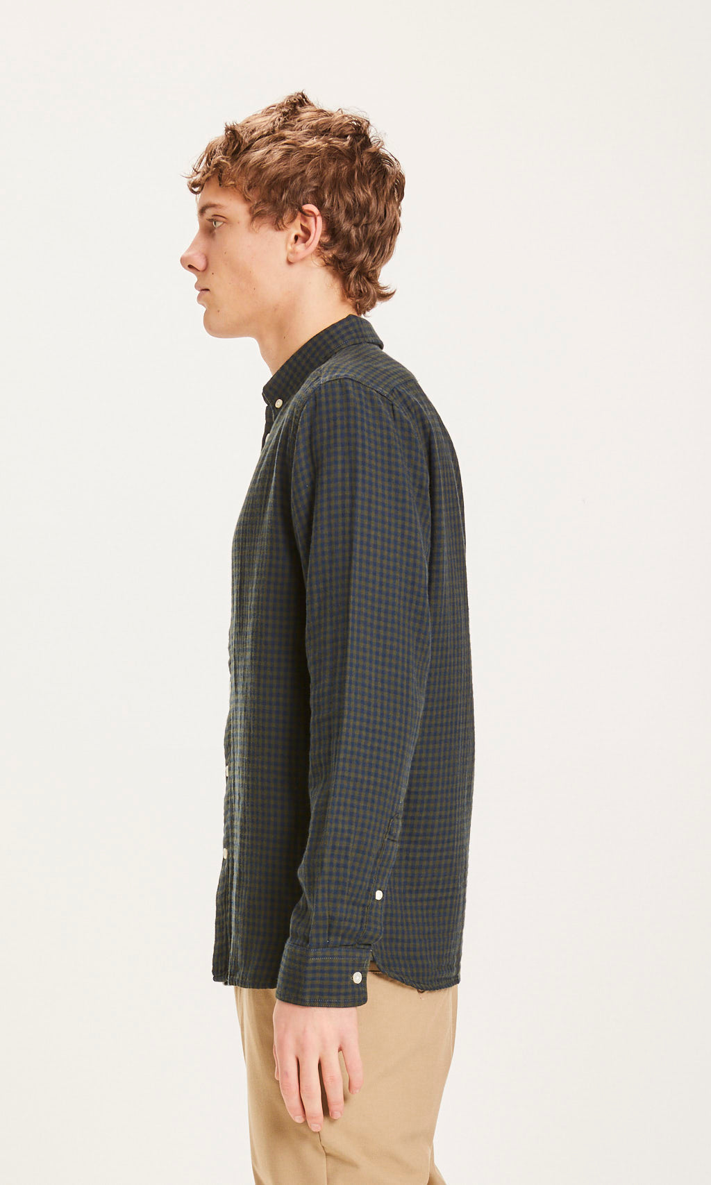 Chemise à carreaux verte en coton bio - Larch forrest night