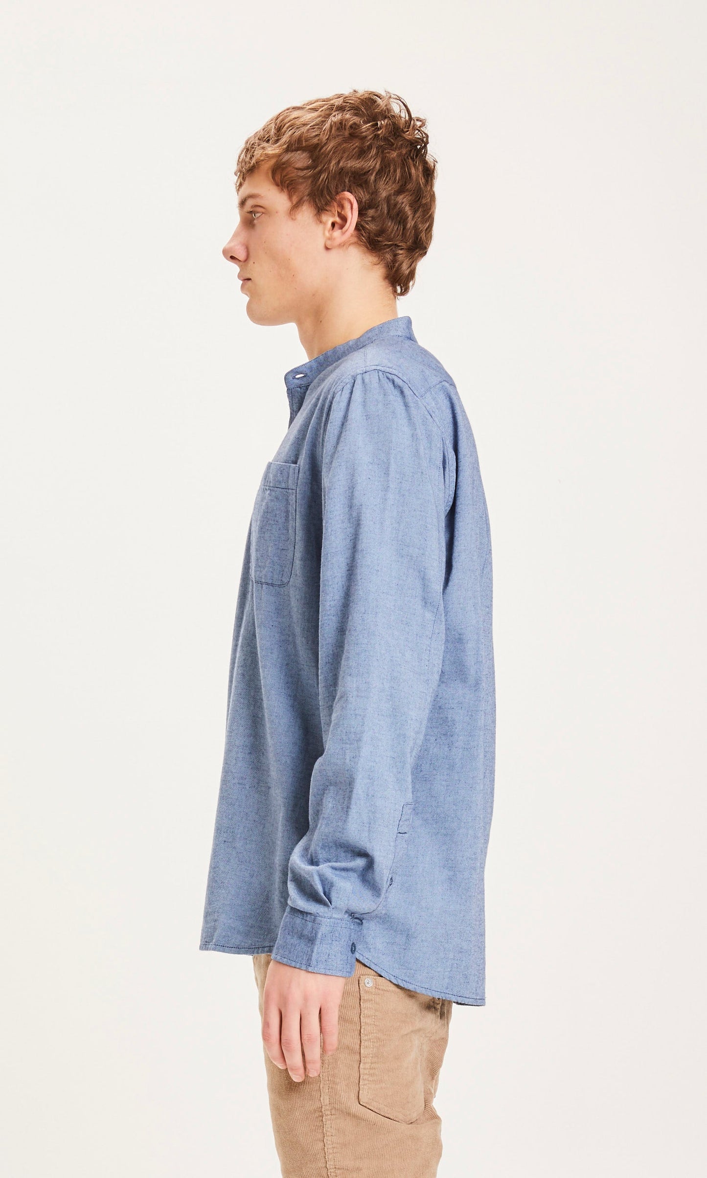 Chemise col officier bleue flanelle en coton bio - flannel dark denim