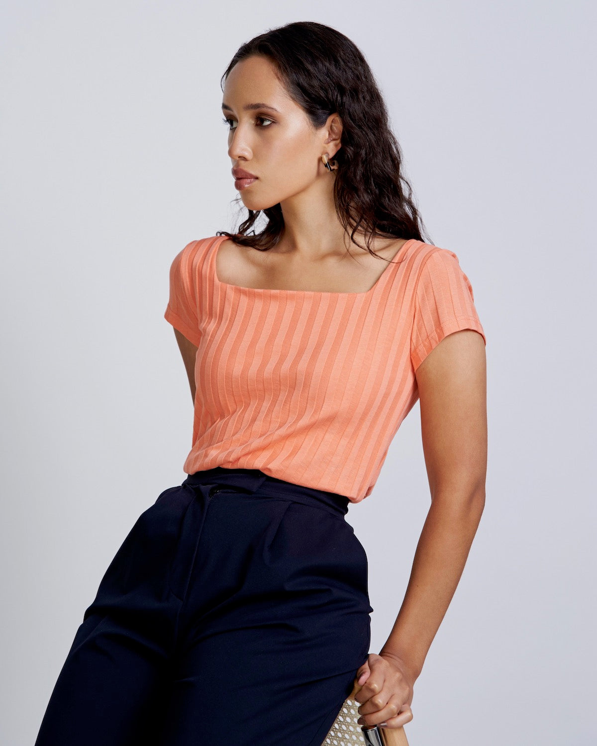 T-shirt orange côtelé en coton bio - arima