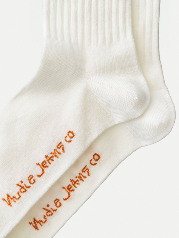 Chaussettes hautes blanc et marine en coton bio - Amundsson Sport