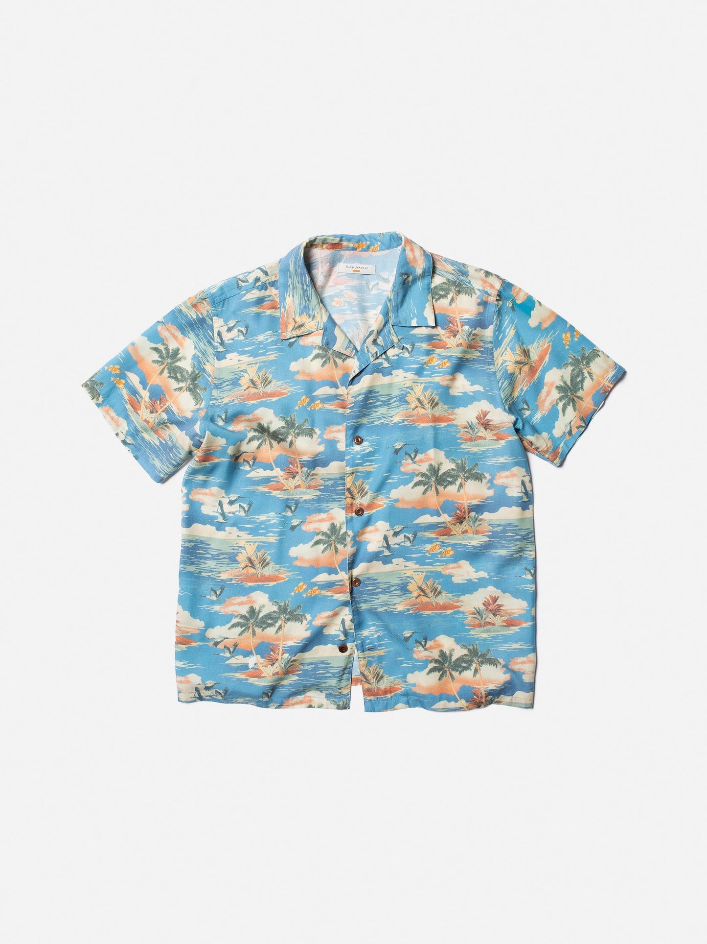 Chemise manches courtes bleue à motifs en tencel - arvid hawaii azure