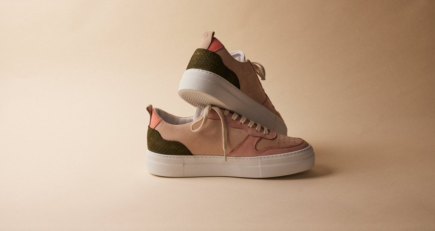 Baskets roses plateformes en cuir certifié - b0 playground pink snake