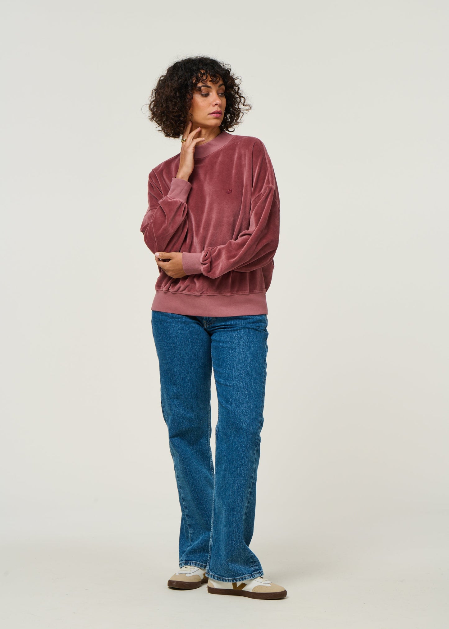 Sweat velours en coton bio | vieux rose "binz - rose brown"