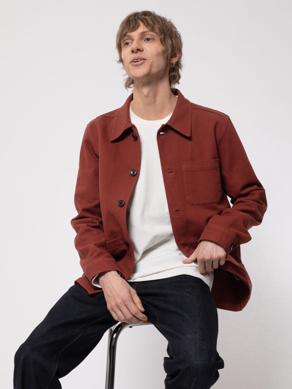 Veste de travail rouge brique en coton bio - Barney worker