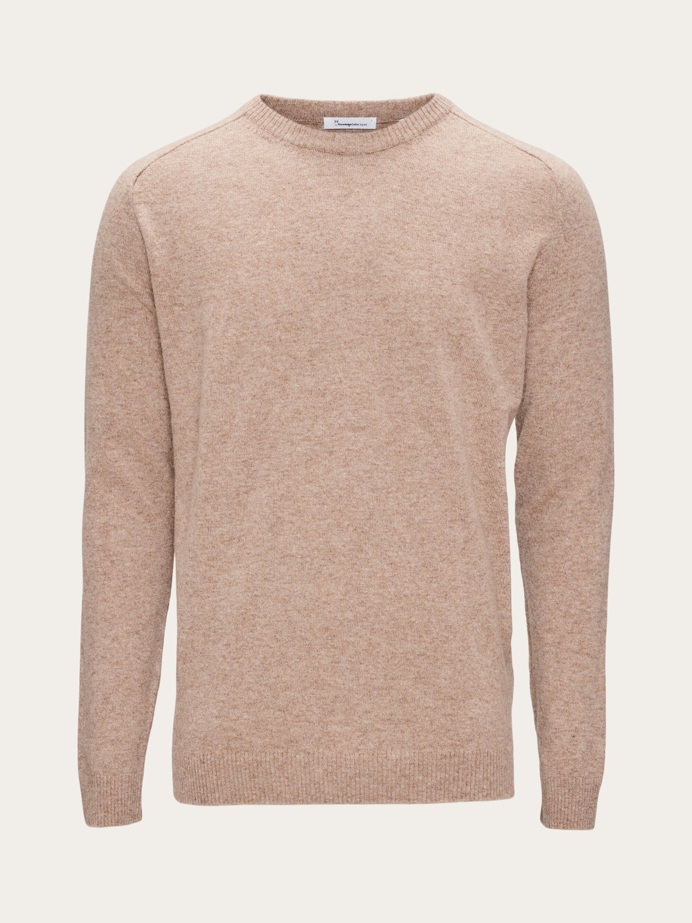 Pull en maille beige en laine bio - basic o-neck knit kelp