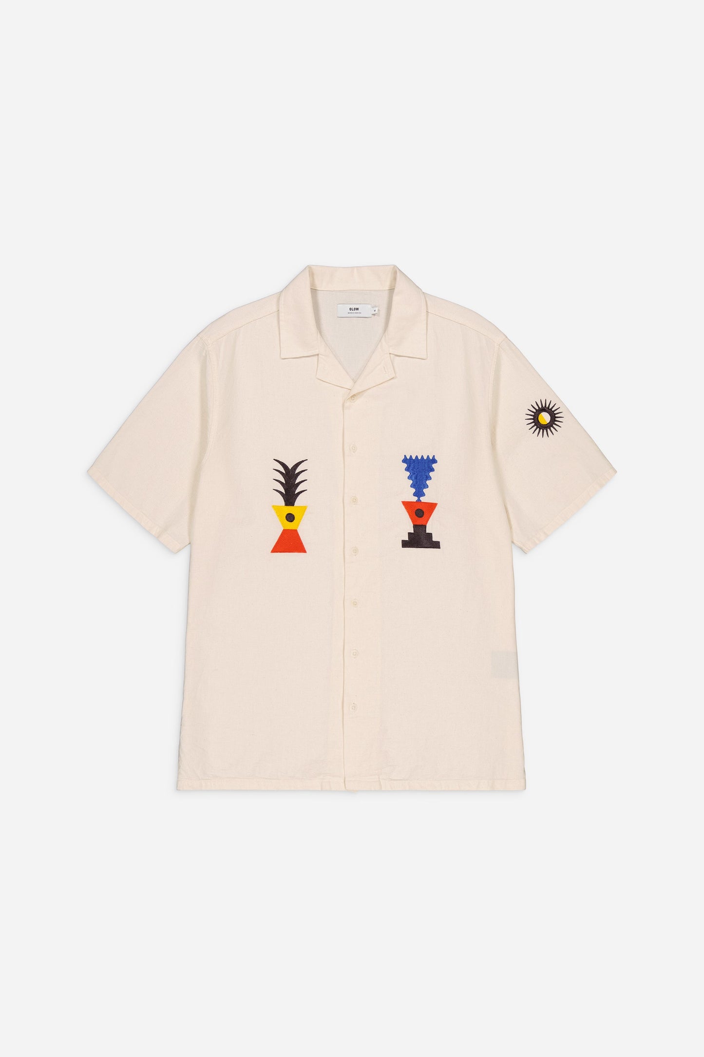 Chemise manches courtes brodée en coton bio | blanc "aloha atoum"