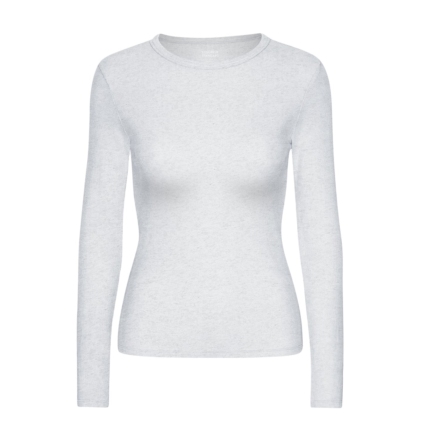 T-shirt manches longues côtelé en coton bio | Gris clair "Snow melange"