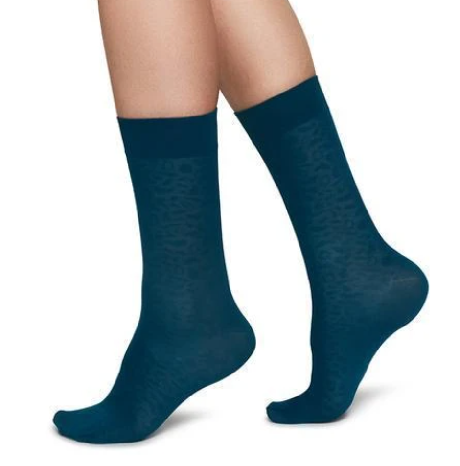 Chaussettes bleu pétrole motif léopard en polyamide recyclé - Emma