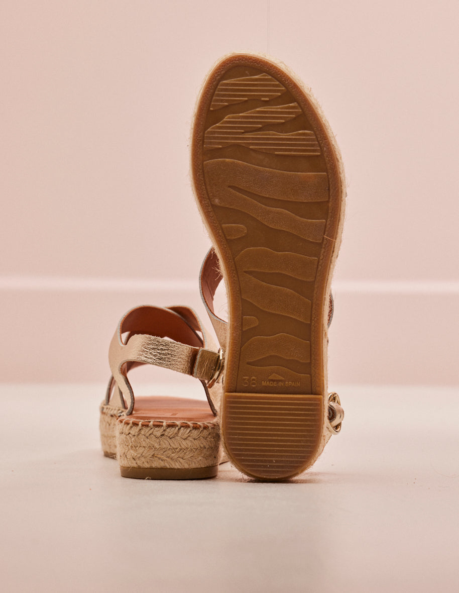 Sandales en cuir grainé | beige "chantal champagne grained leather"