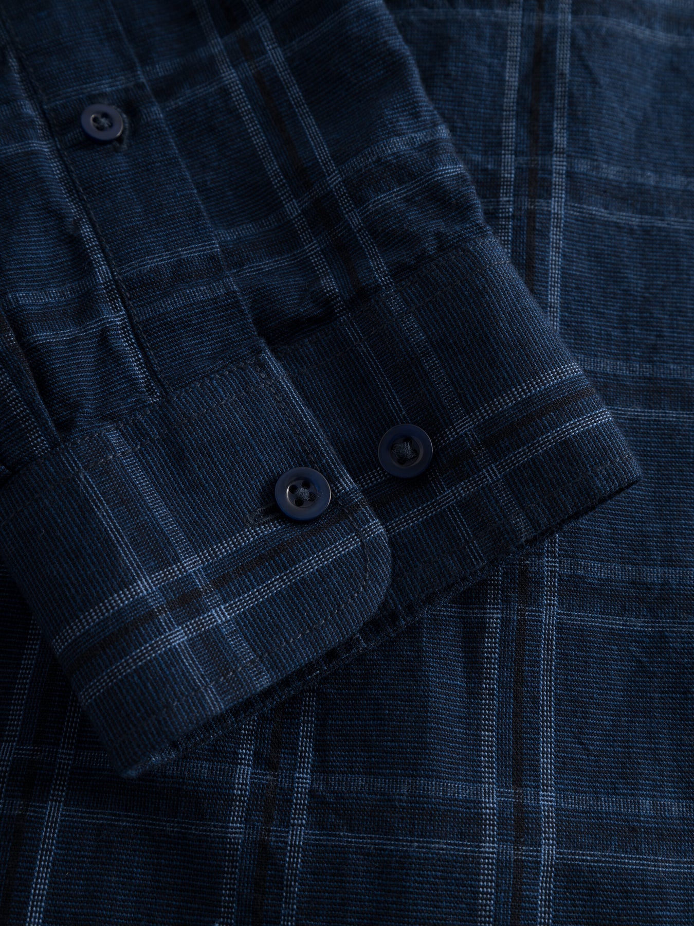 Chemise marine à carreaux en coton et lin bio - checked linen navy check