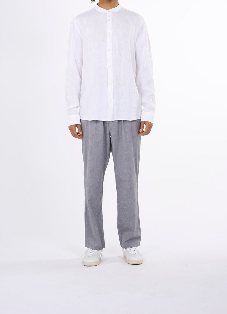 Chemise blanche col mao en lin bio - custom fit linen shirt bright white