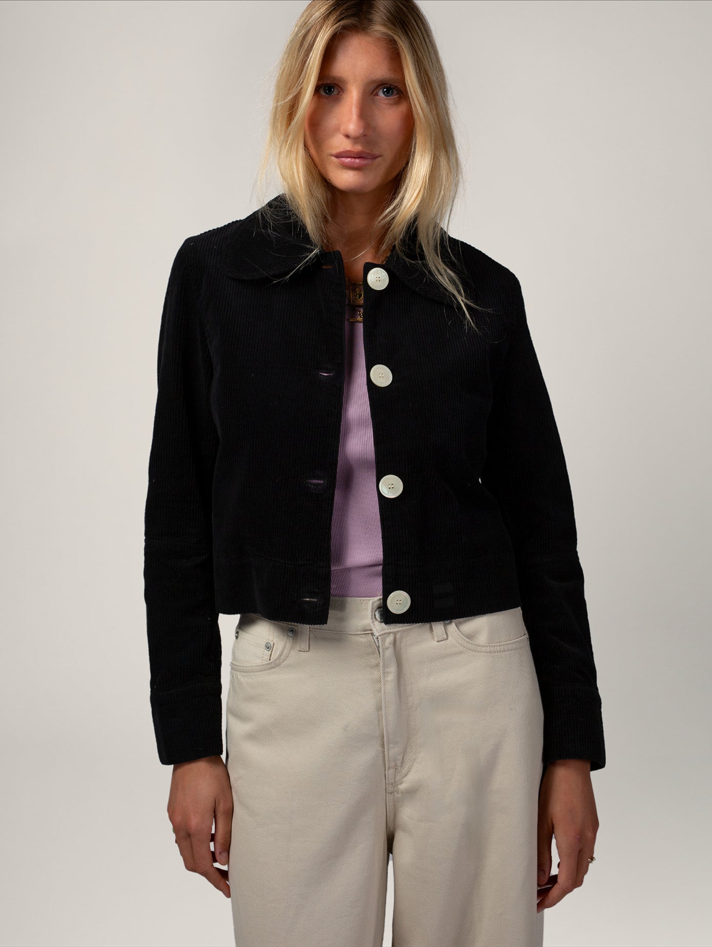 Veste en velours de coton bio | noir "daisy - noire"