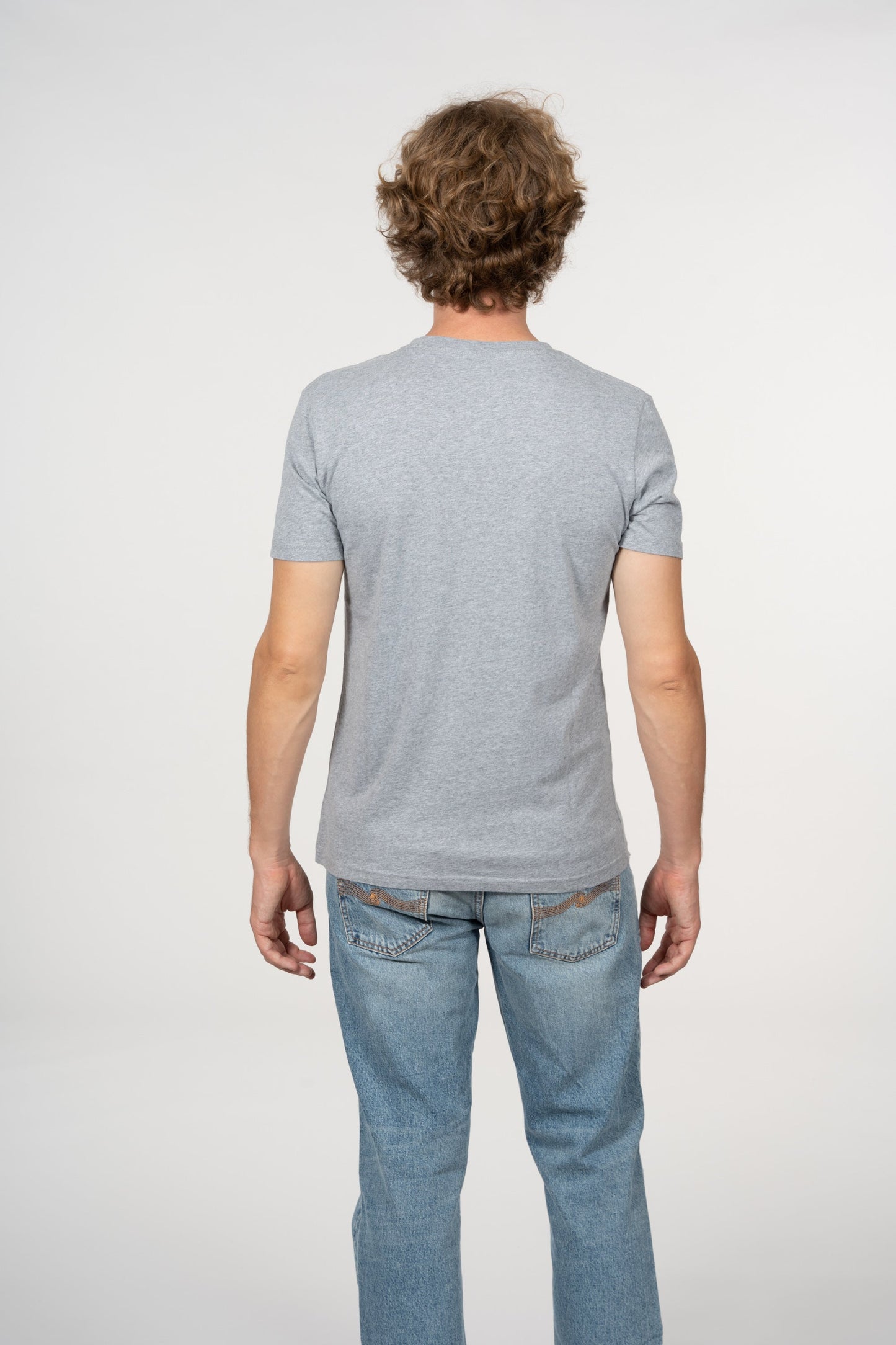 T-shirt col V gris en coton bio - alder grey melange