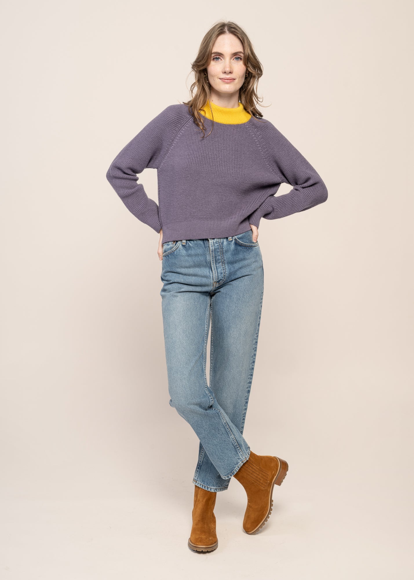 Pull en laine mérinos certifiée | bicolore "waterfront cropped wool sweater orchid"