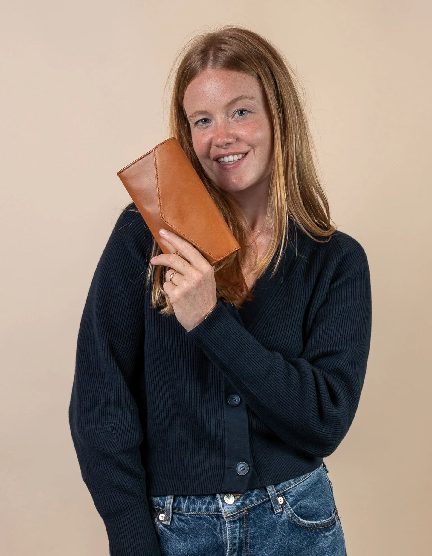 Portefeuille en cuir certifié | Marron "pixie's pouch cognac classic leather"