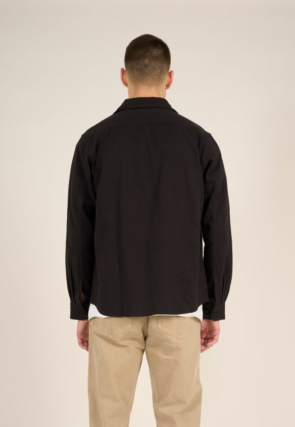 Veste noire en coton bio - flannel brushed shirt black jet