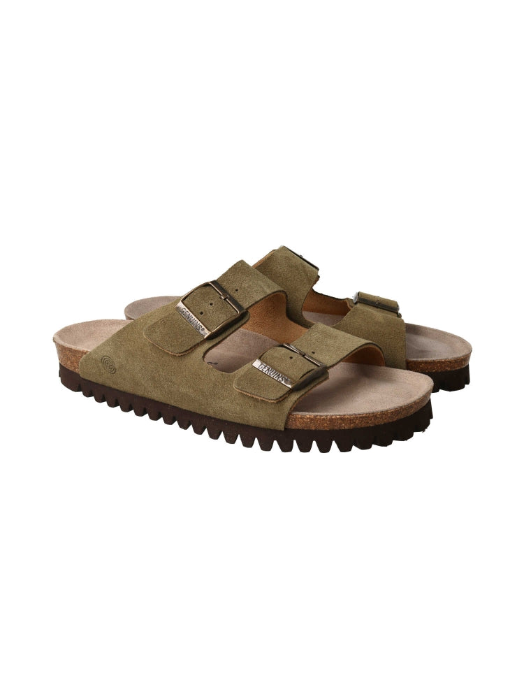 Sandales en cuir suède certifié | vert "hawaii velour kaki"