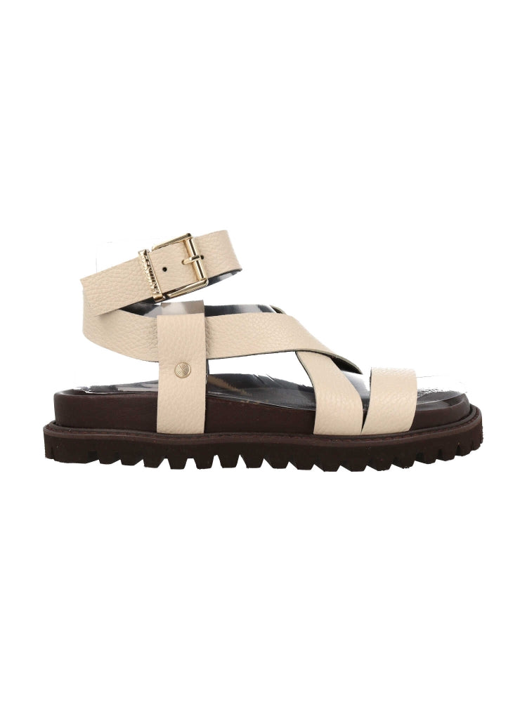 Sandales en cuir certifié | écru "zaha embossed leather chalk"