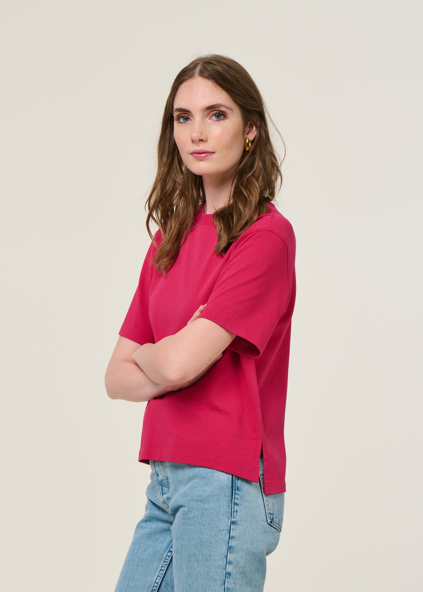 T-shirt boxy en coton bio | fuchsia