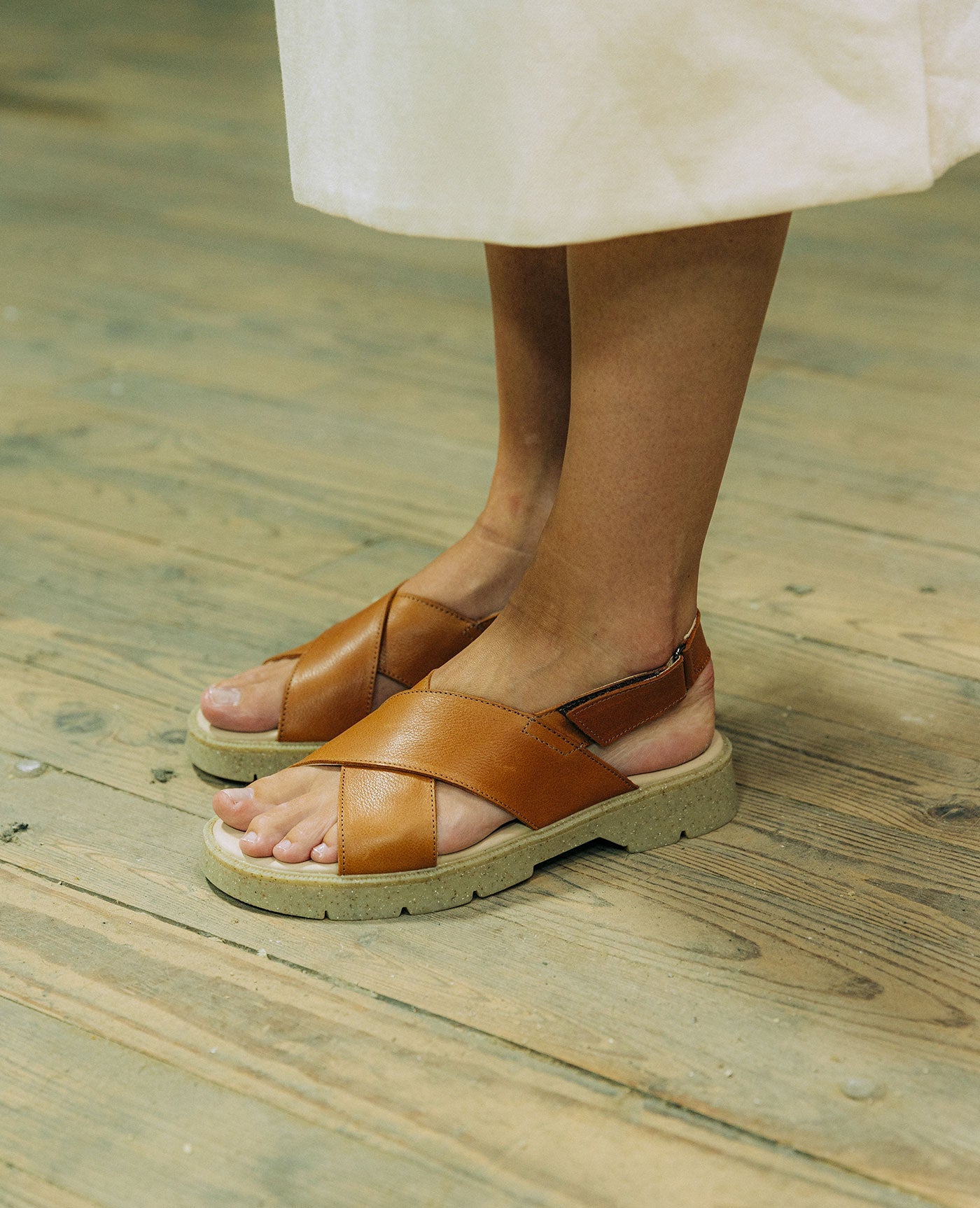 Sandales made in France en cuir sans chrome | Marron "ilot oak brique"