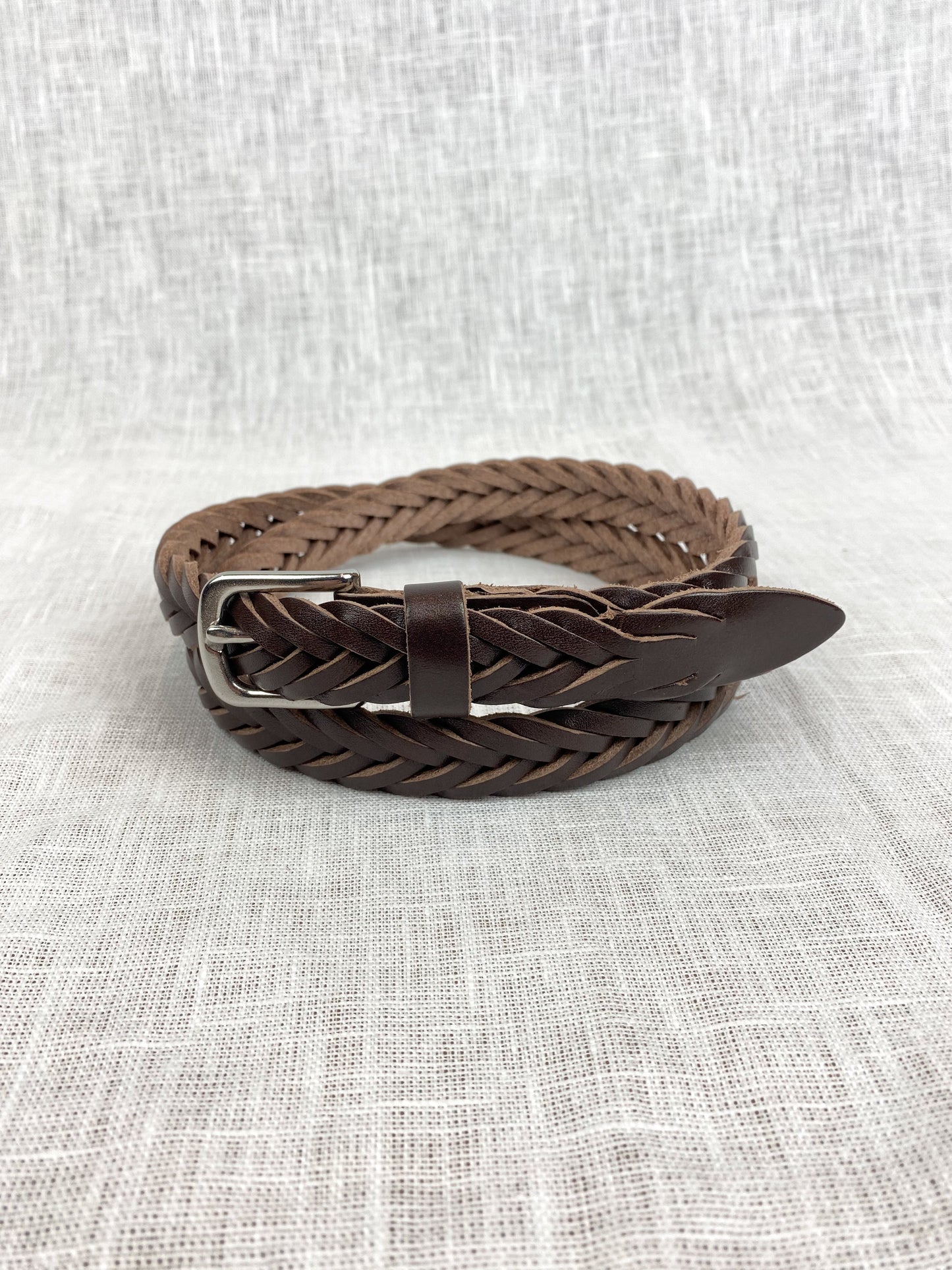 Ceinture marron tressée en cuir - T20