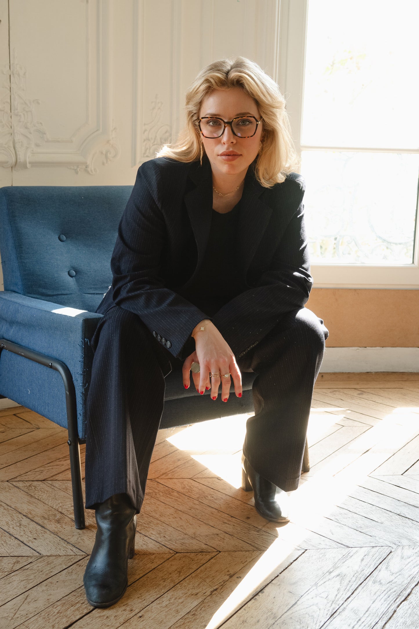Blazer made in France en matière upcyclée | marine rayé "sixtine"