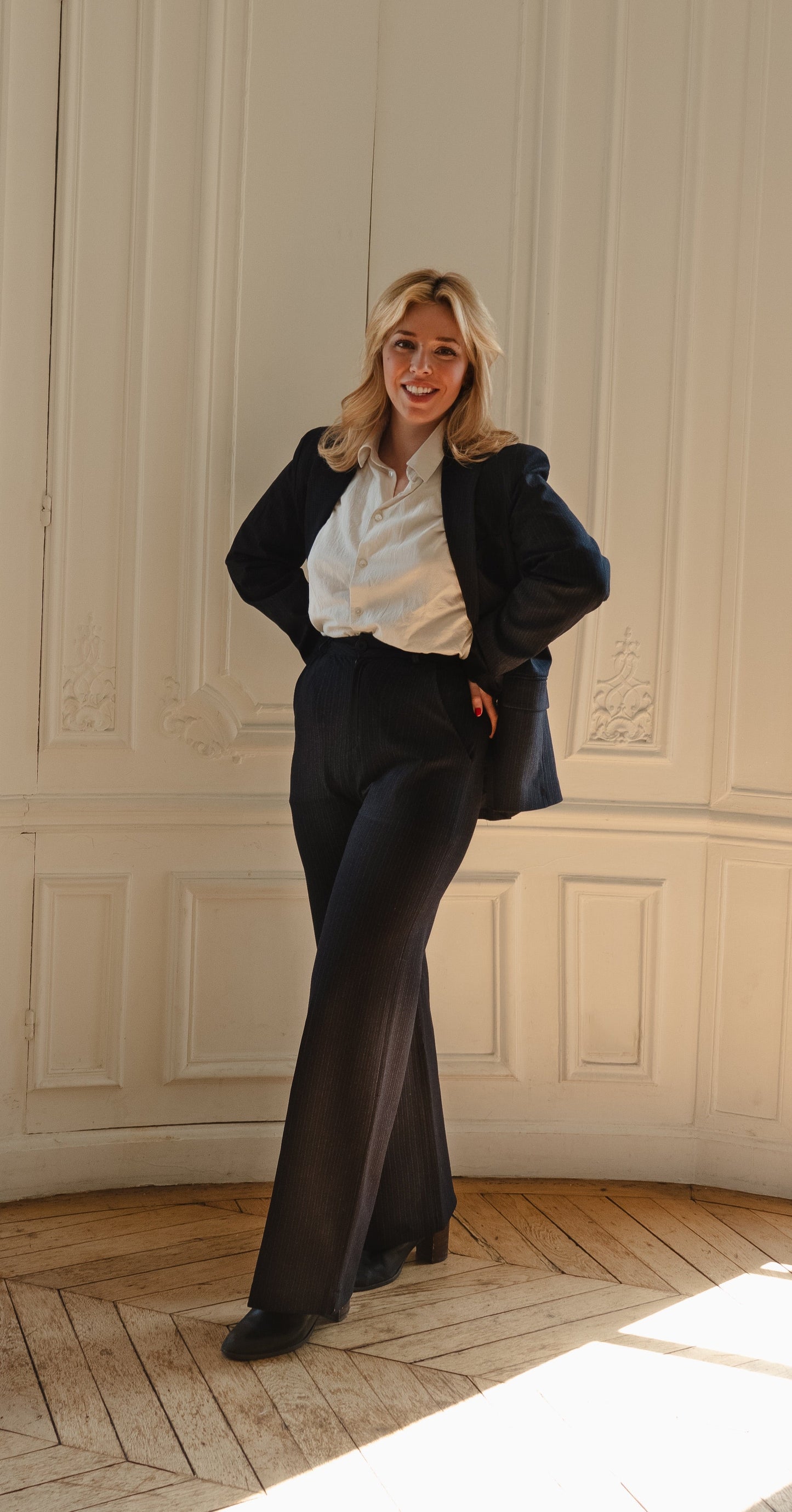Pantalon made in France en matière upcyclée | bleu "sixtine"