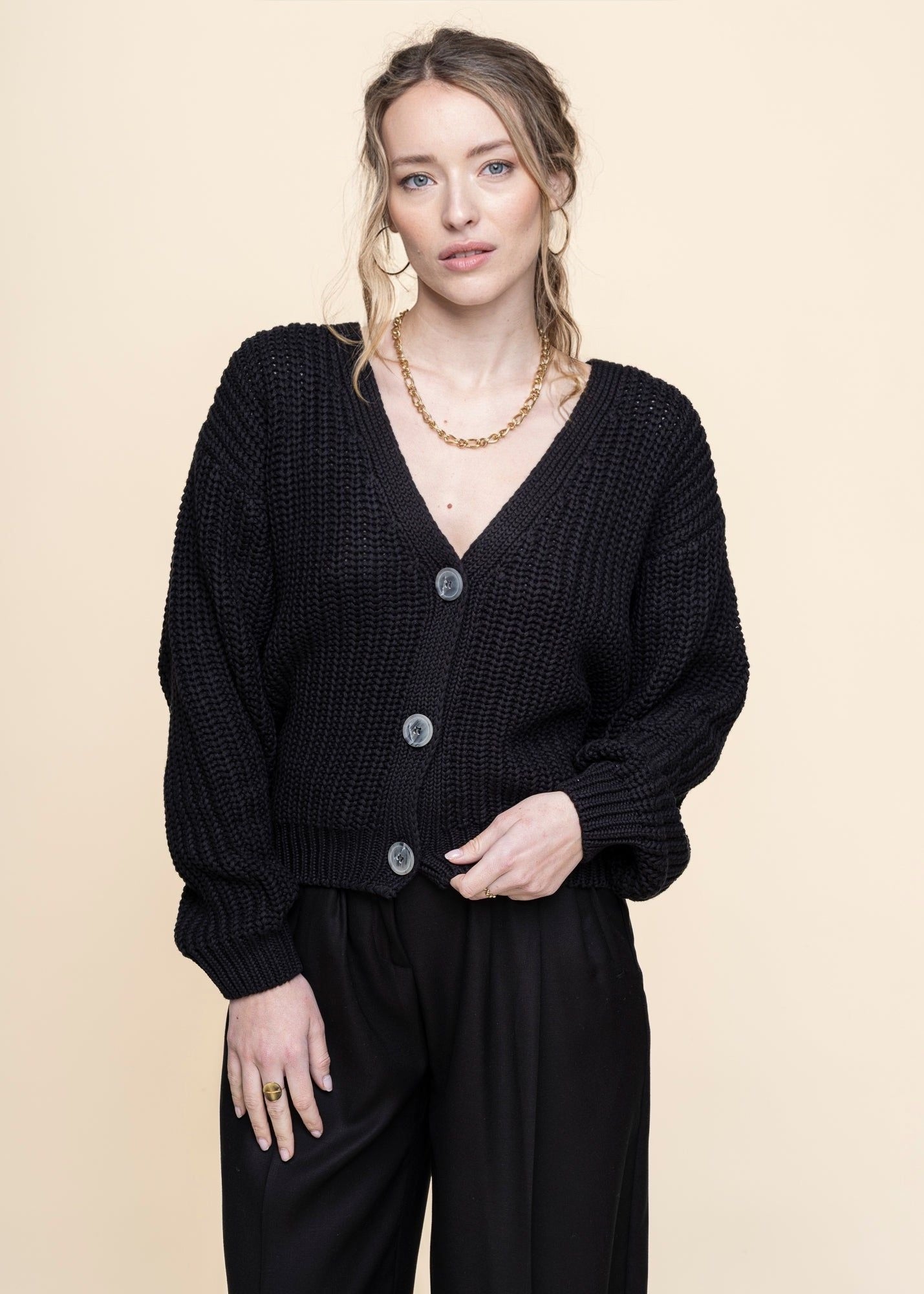 Gilet en maille de coton bio | Noir "lena black"