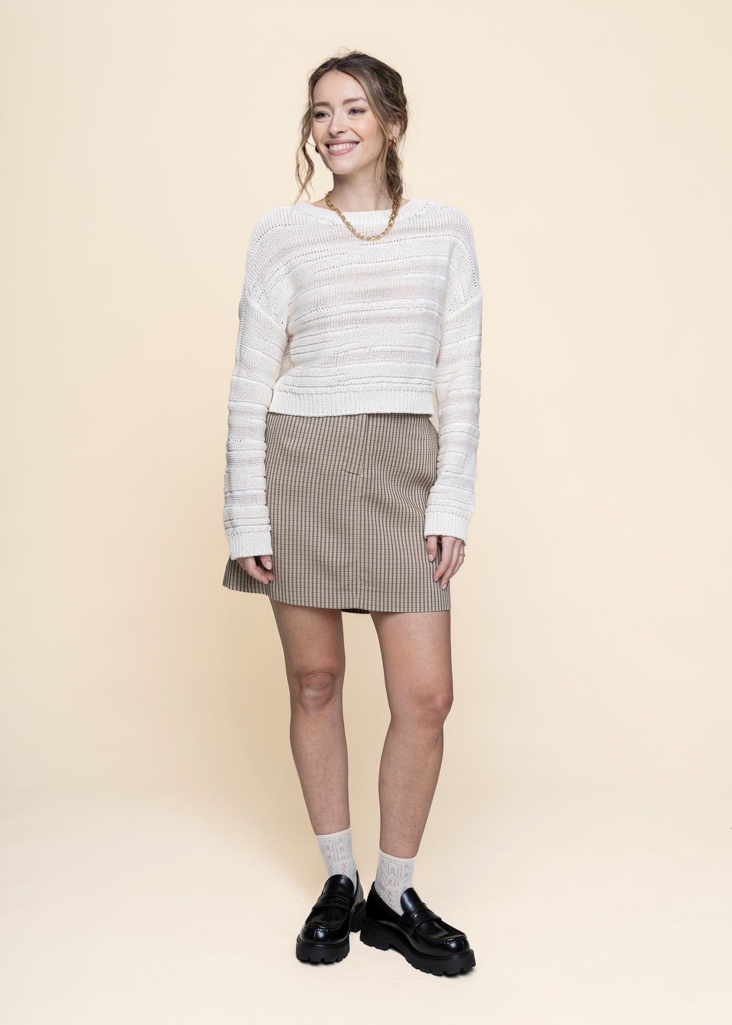 Pull crochet en coton bio | écru "aaliya - light oatmilk"