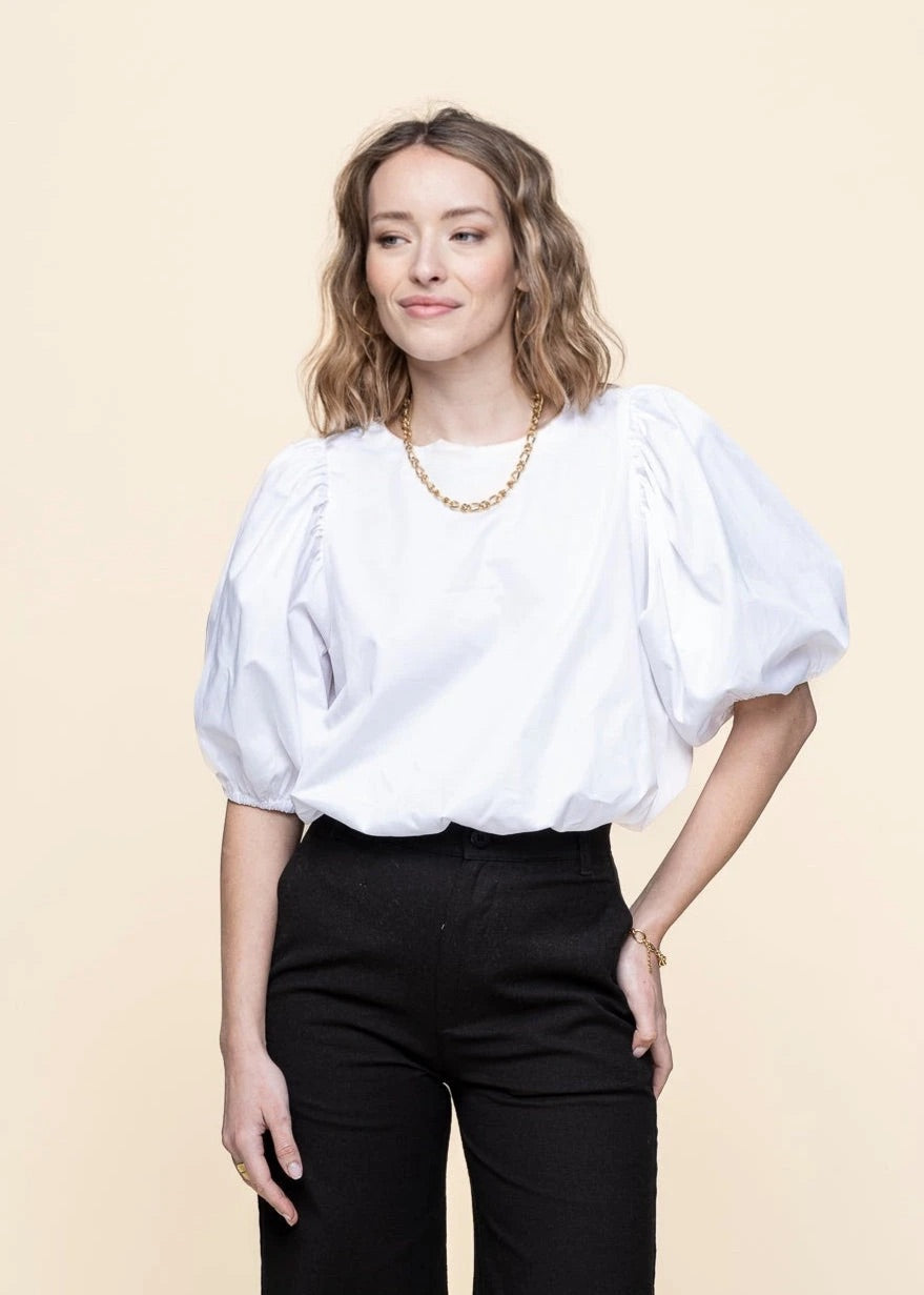 Blouse manches bouffantes en coton bio | blanc "laide white"