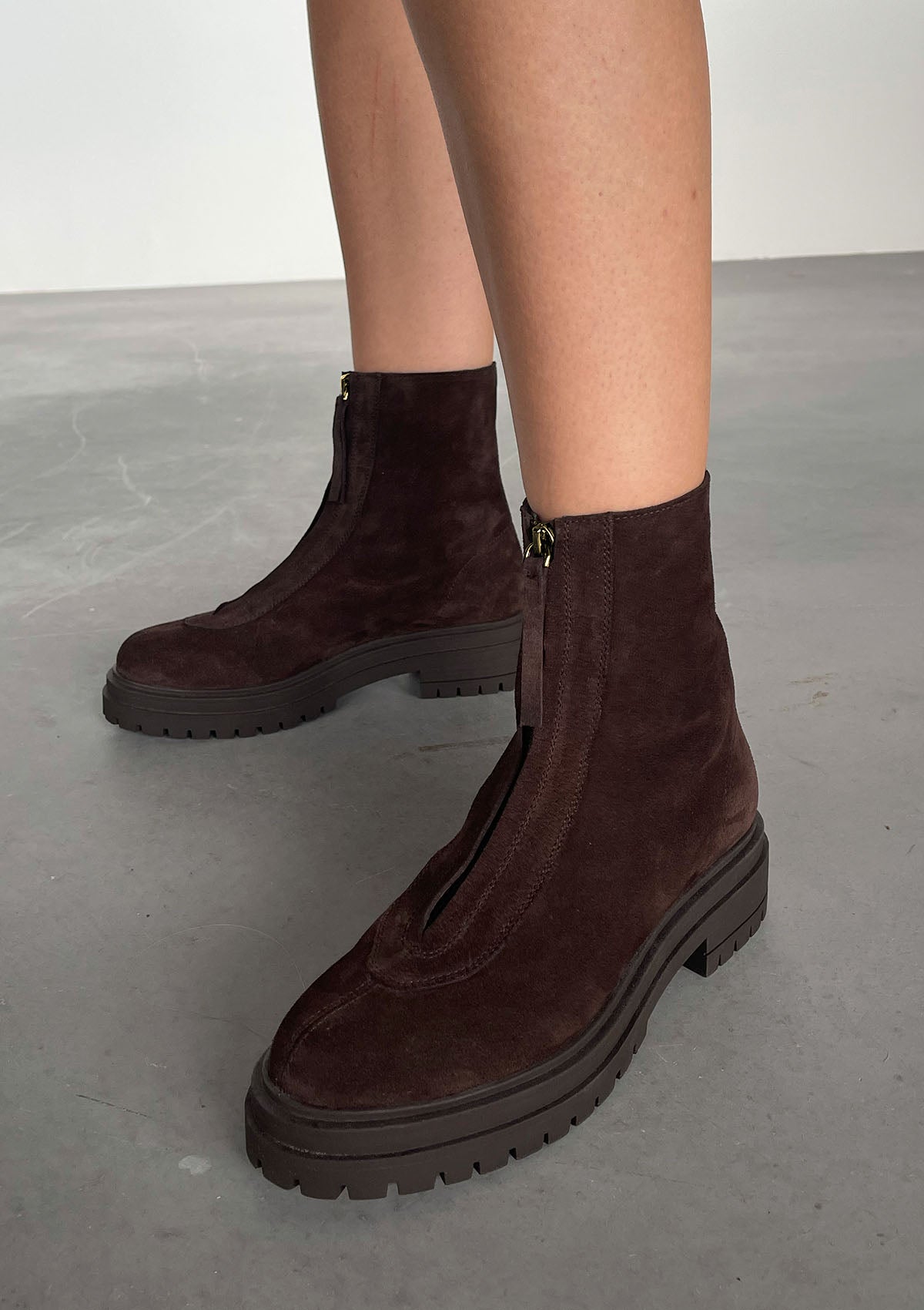 Bottines zippées en cuir croûte de velours certifié | Marron "je t'aime chocolat"