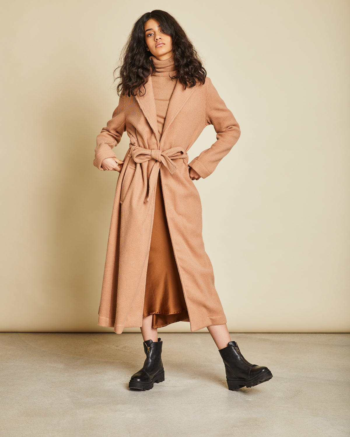 Pull col roulé marron en coton bio - elsa